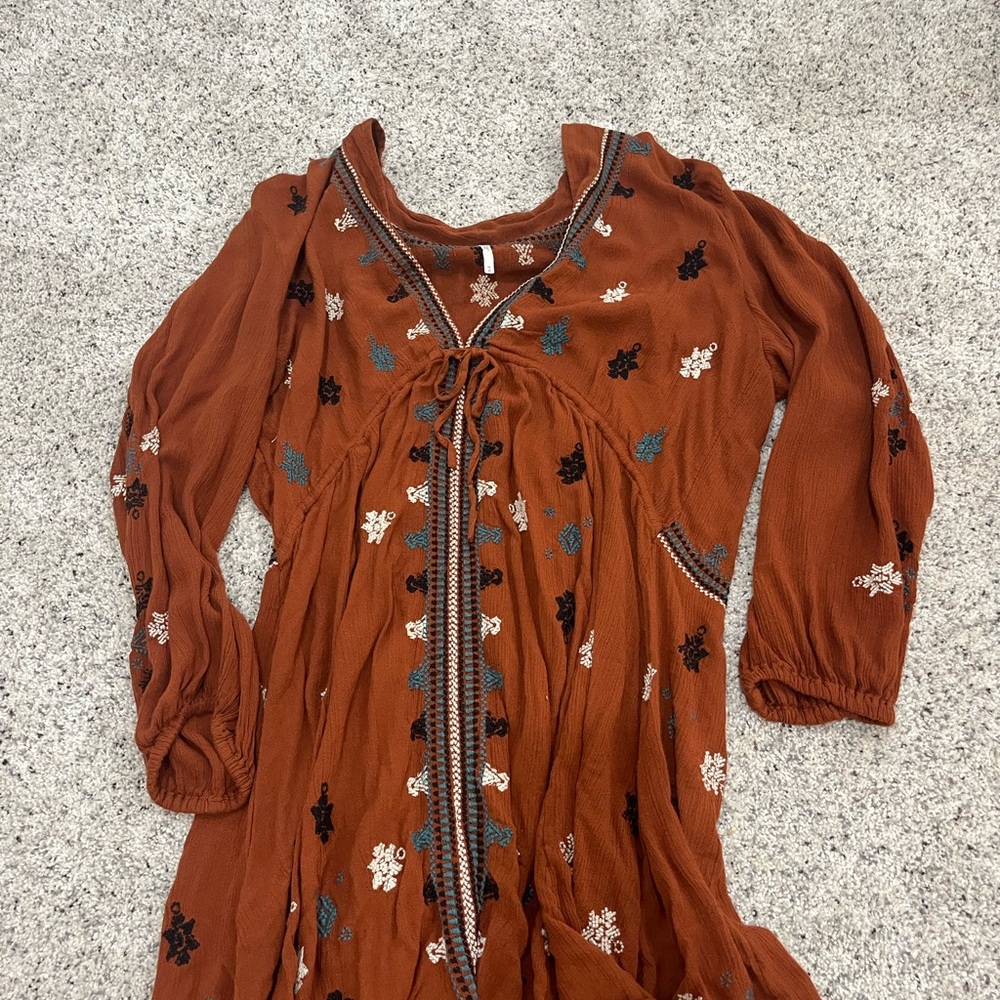 Free People Terracotta Embroidered dress